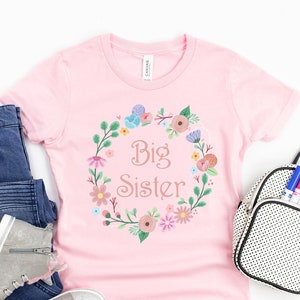 Big sister, Big Sister Toddler Shirt, Big Sister Shirt Colored Floral Wreath, Sister birthday gift, sister in law gift, pregnant sister gift