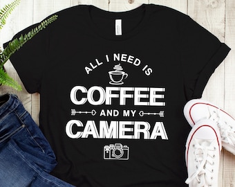 Photographer Shirt, Coffee and My Camera T-Shirt, Photographer shirt gift, Camera Photography Lover Vintage Funny Photography T-Shirt Gift