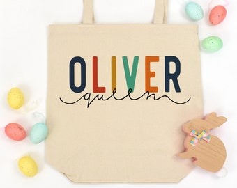 Kids Name Tote Bag, Children Book Bag, Preschool Tote, Kindergarten Library Tote, Personalized Canvas Tote, Stationery, Easter Gift, Rainbow