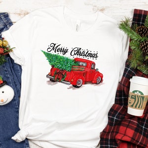 Merry Christmas Old Red Truck Trees Tee Shirt, Christmas Long Sleeve, Christmas Tee Shirt, Christmas Tree Pajamas, Family Christmas Pajamas