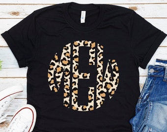 Monogrammed shirt, Leopard monogram tshirt, Inexpensive Monogram shirt, Custom circle monogram shirt, Personalized Women custom gift shirt