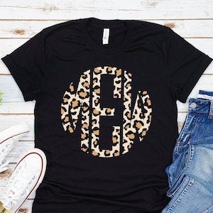 Monogrammed shirt, Leopard monogram tshirt, Inexpensive Monogram shirt, Custom circle monogram shirt, Personalized Women custom gift shirt