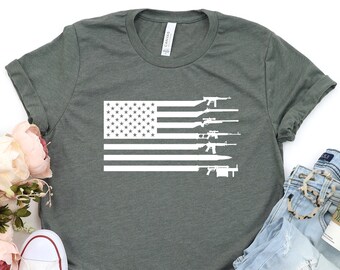 American Flag Guns Shirt, Veteran Shirt, Shirt for Veteran Gun Lover, USA Flag With Guns Rifles, 4th of July T-shirt, Veteran Gift İdea