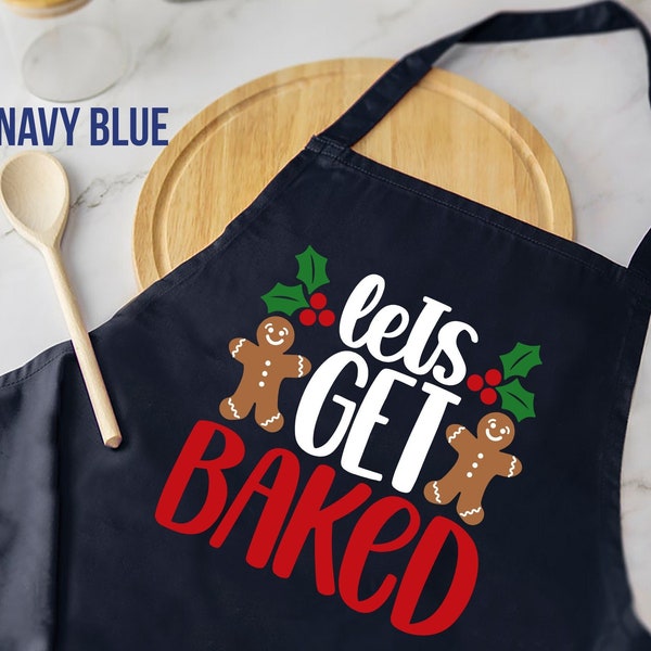 Let's Get Baked Apron, Personalized Christmas Aprons for Women, Cute Aprons, Santa Apron, Funny Cooking Grilling Kitchen Decorations Gifts