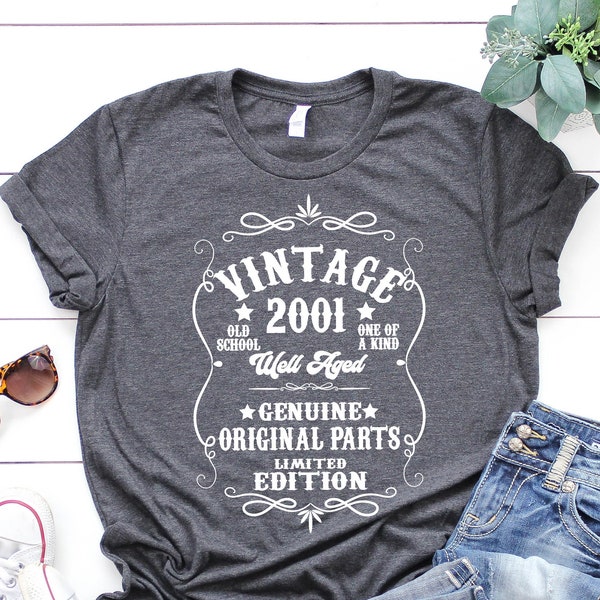 Vintage 2001 T-Shirt, 22 years old Gift, 22nd birthday t shirt idea, Well Aged 2001, Original Parts, Limited Edition, Tee -For Son T-Shirt