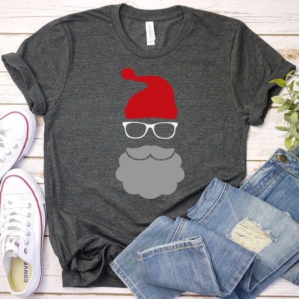 Santa Claus Shirt, Merry Christmas Tee Shirt, Hipster Shirt, Santa Glasses, Funny Christmas Tshirt Gift, Mens Christmas Shirt, Gift For Men