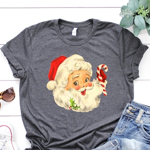 Retro Santa Tee, Santa Tee, Vintage Graphic Tee, Merry Christmas Shirt, Christmas Cat Shirt, Vintage Santa Graphic Tee, Classic Christmas