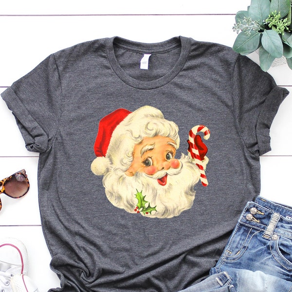 Retro Santa Tee, Santa Tee, Vintage Graphic Tee, Merry Christmas Shirt, Christmas Cat Shirt, Vintage Santa Graphic Tee, Classic Christmas