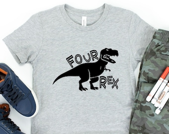 4th Birthday Dinosaur Shirt, Dinosaur birthday shirt, Four rex shirt, Fourth birthday shirt tee boy,Dinosaur Part,Four years old,Trendy Kids