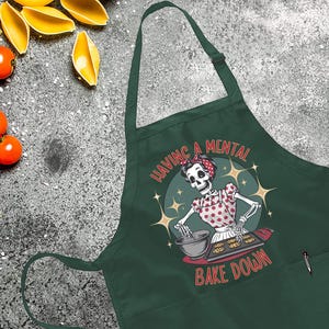 Having a Mental Bake Down Apron, Skeleton Chef Apron, Gift for Baker, Funny Cooking Apron, Halloween Baking Apron, Cookie Baker Apron Gift