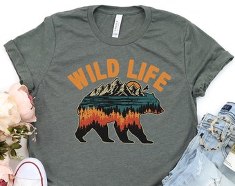 Mountain Bear Shirt, Bear T Shirt, Camping T Shirt, Wilderness Travel Tee, Wanderlust, Mountain Camp, Bear T-Shirt Gift, Men's Bear Shirt