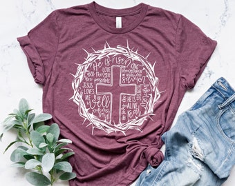 He Is Risen Shirt, Religious Easter, Jesus Shirt, Jesus Lover Shirt, Christian Cross Shirt Apparel, Bible Easter Tee, Christian Shirt