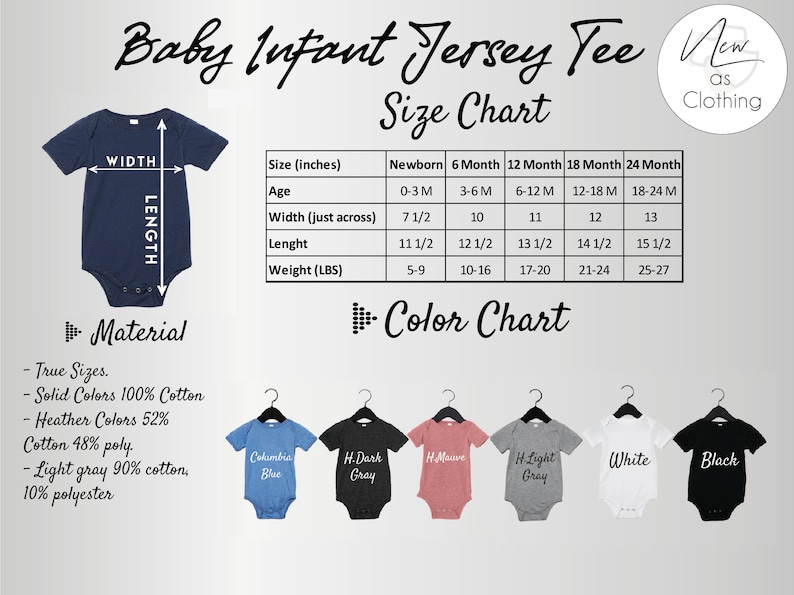 baby infant jersey tee shirt size chart