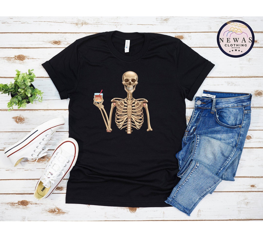 Iced Coffee Skeleton Shirt Skeletons Happy Halloween Tshirt Etsy UK