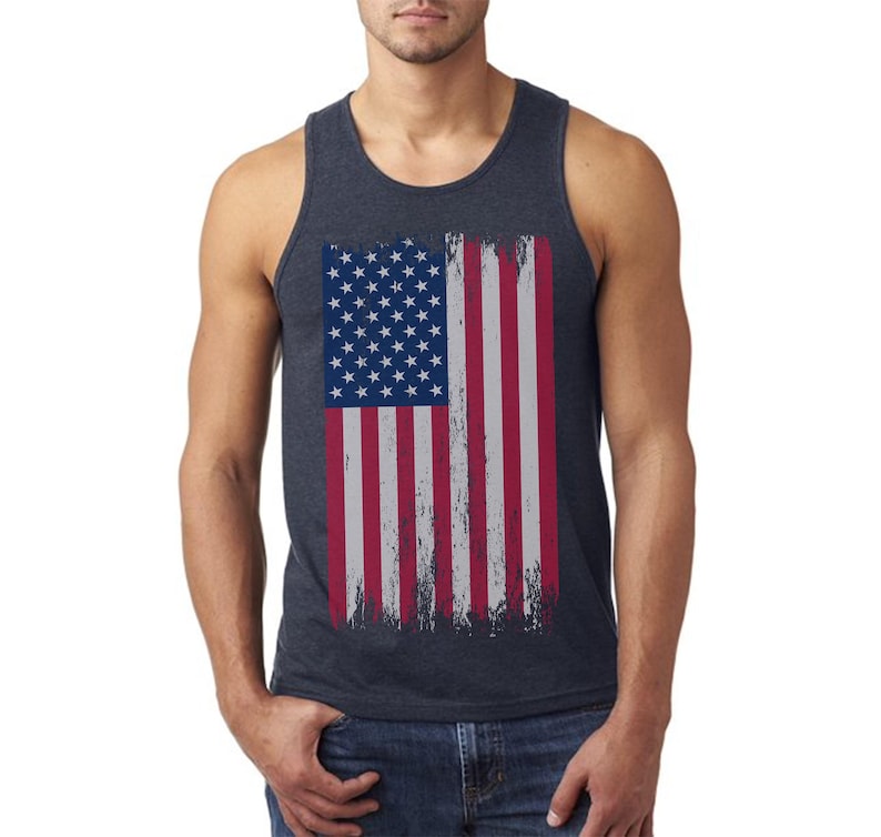 USA Distressed American Flag Tank Tops for Men USA Graphic Tank Tops USA Flag tank top 4th of July tank top, Women's Men's Flag Tank Tops image 3