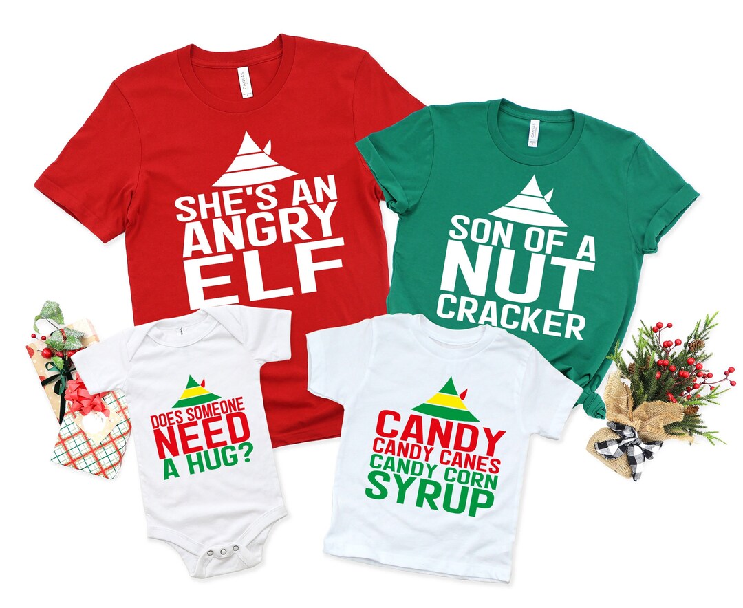Matching Family Christmas Elf Tee Shirts, Funny Christmas Tee Shirts
