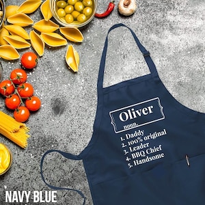 Dad Husband Mens Name Noun Personalised Apron, Mom Personalised Custom Name Cooking Apron with Pockets, Dad mom husband boyfriend gift apron