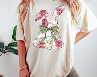 Floral Easter Shirt, Comfort Colors® Easter Shirt,Coquette Bow Easter Tshirt,Easter Rabbit Shirt, Easter Shirts for Women,Easter Bunny Shirt