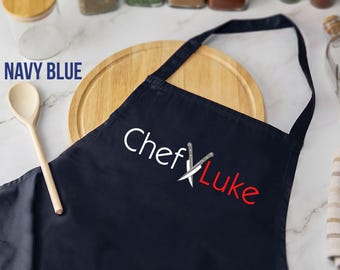 Chef Apron with Custom Name a Great Gift, Personalized Kitchen Apron, Funny Apron, Custom Name Cooking Apron with Pockets, BBQ Cooking Apron