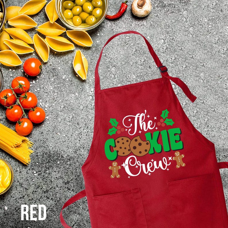 Cooking Baking Crew Apron, Christmas Gift Apron, Personalized Red Apron, Customize Gift Apron,Kitchen Gift Idea,christmas apron,custom apron image 4