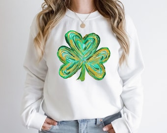 Cute St Patricks Four Leaf Clover Sweatshirt, Shamrock Saint Patrick's Day Sweatshirtshirt Hoodie, Irish Sweatshirt,  Gift For St Patricks