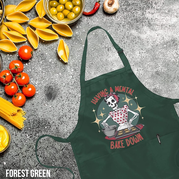 Having a Mental Bake Down Apron, Skeleton Chef Apron, Gift for Baker, Funny Cooking Apron, Halloween Baking Apron, Cookie Baker Apron Gift