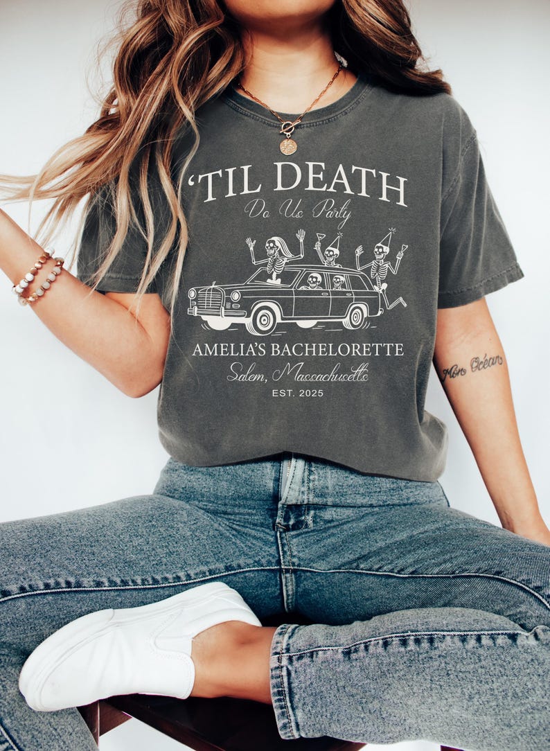 Til Death Do Us Party Bachelorette Shirt,Bride Or Die Shirt,Halloween Gothic Skeleton Bride Team T-Shirt,Spooky Bridal Party,Comfort Colors® image 5