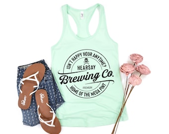 Johnny Depp Hearsay Brewing Company Tanks, Home of the Megapint, Isn't Happy Hour Anytime, Justice for Johnny, Funny Johnny Depp Tank Tops