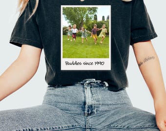 Custom Polaroid Comfort Colors Shirt, Polaroid Photo, Retro 90s Tshirt, Personalized Vintage Photo Tee with Customized Text, Custom Year