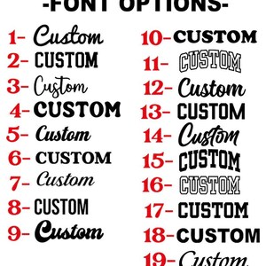 a list of font options, with each option ranging from 1 to 19. The font options are presented in a column format, with the numbers indicating the font size. The text is in black and red, providing a clear contrast for easy readability.