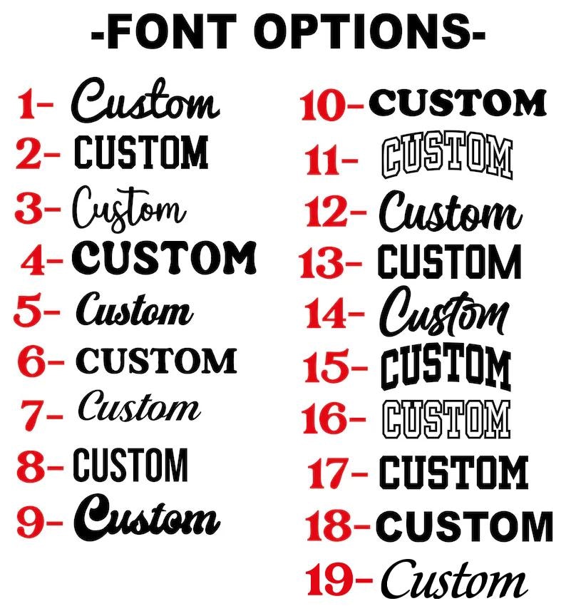a list of font options, with each option ranging from 1 to 19. The font options are presented in a column format, with the numbers indicating the font size. The text is in black and red, providing a clear contrast for easy readability.