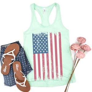 USA Distressed American Flag Tank Tops for Men USA Graphic Tank Tops USA Flag tank top 4th of July tank top, Women's Men's Flag Tank Tops image 7
