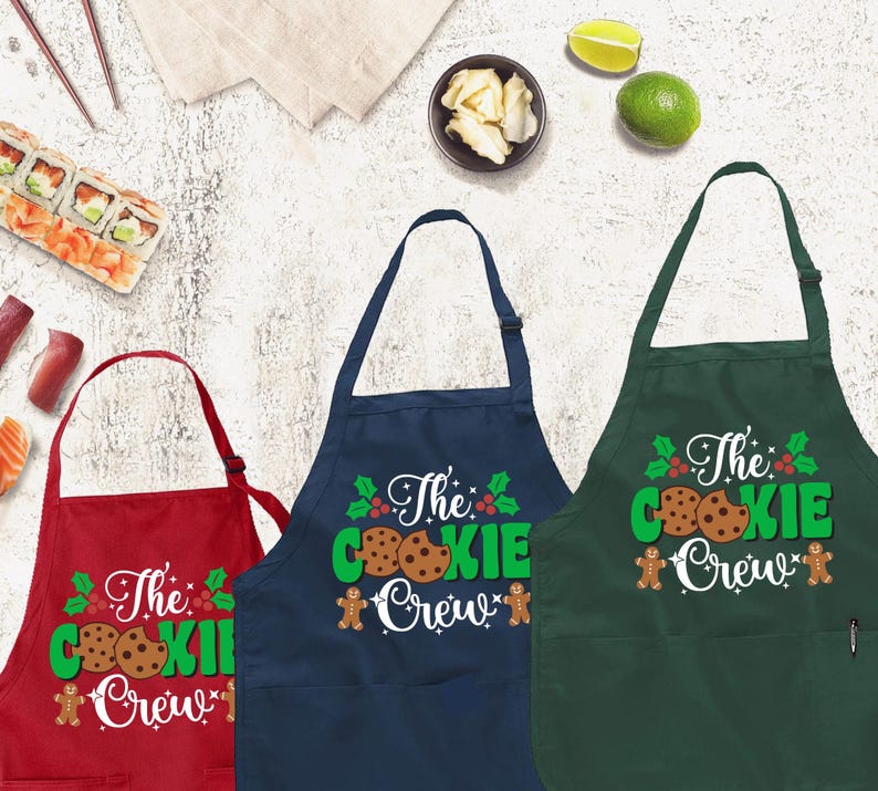 Cooking Baking Crew Apron, Christmas Gift Apron, Personalized Red Apron, Customize Gift Apron,Kitchen Gift Idea,christmas apron,custom apron