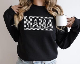 Checkered Retro Mama Sweatshirt, Mother&#39;s Day Gift, Retro Mama Sweatshirt,Checkered Sweatshirt,First Mothers Day Gift, Mom Life,New Cool Mom