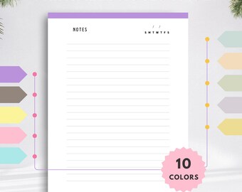 Printable Lined Notes Pages: 10 Color Variations (A4 & Letter Size) (PDF)