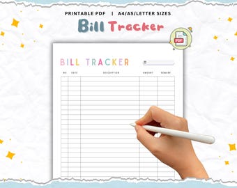 Monthly Bill Tracker Printable: Budget Planner (A4 A5 US Letter) (PDF)
