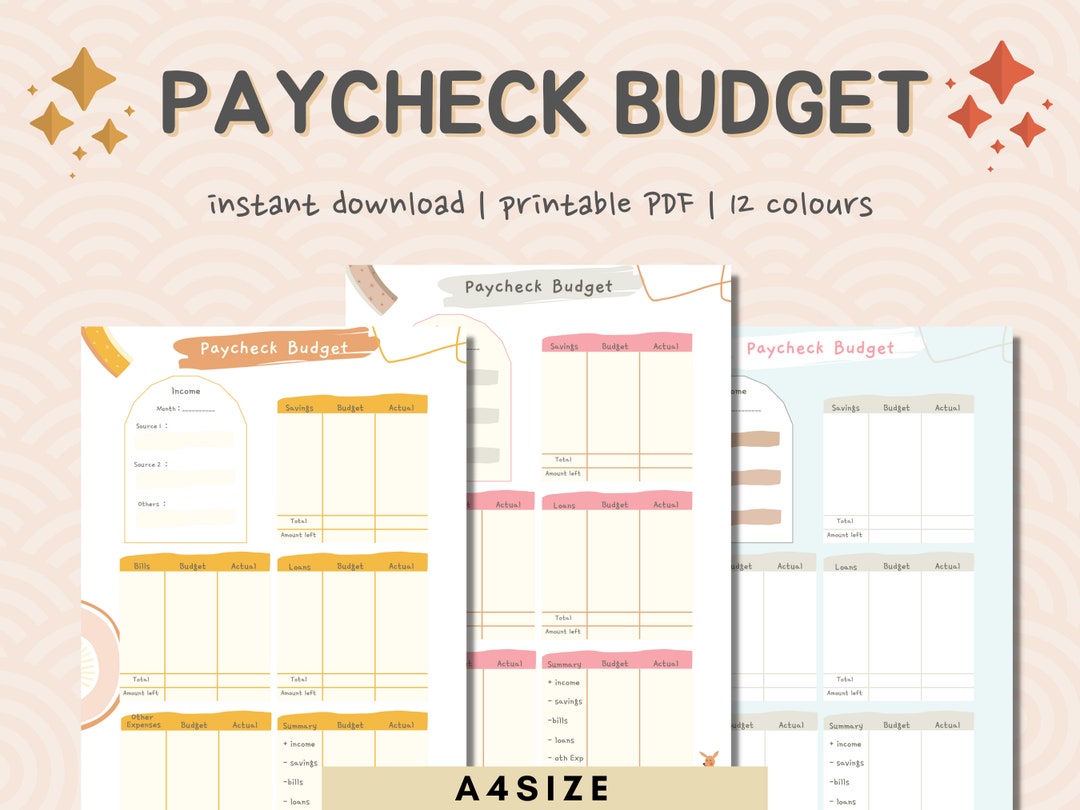 12 Printable Paycheck Budget Planner, PDF A4 Size, Budget &amp; Expense ...