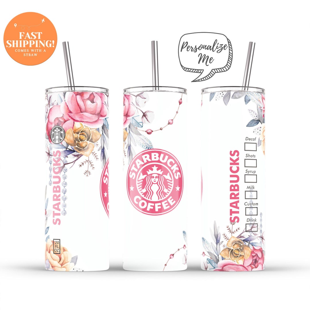 Personalized Starbucks Floral Tumbler With Straw, Personalized Floral