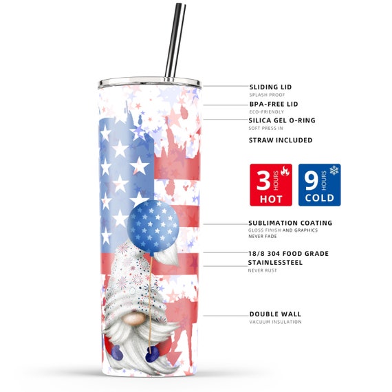 Gnome Tumbler for 4th of July - America Travel Cup for