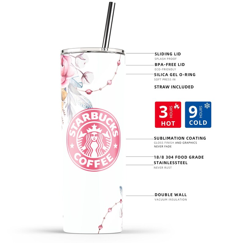 Personalized Starbucks Floral Tumbler With Straw Personalized Etsy