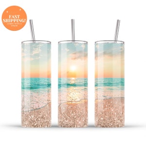 Personalized Beach Tumbler With Straw, Summer Tumbler For Her, Personalized Beach Theme Cup, Ocean Tumbler With Straw, 20oz Beach Cup