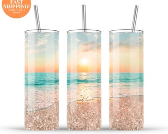 Personalized Beach Tumbler With Straw, Summer Tumbler For Her, Personalized Beach Theme Cup, Ocean Tumbler With Straw, 20oz Beach Cup