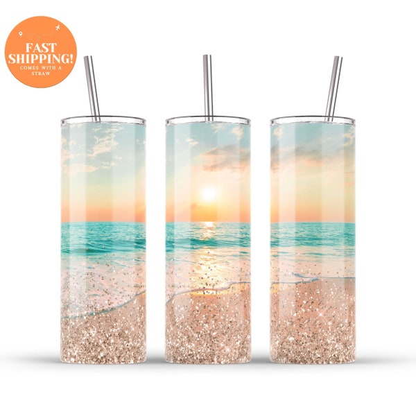 Personalized Beach Tumbler With Straw, Summer Tumbler For Her, Personalized Beach Theme Cup, Ocean Tumbler With Straw, 20oz Beach Cup