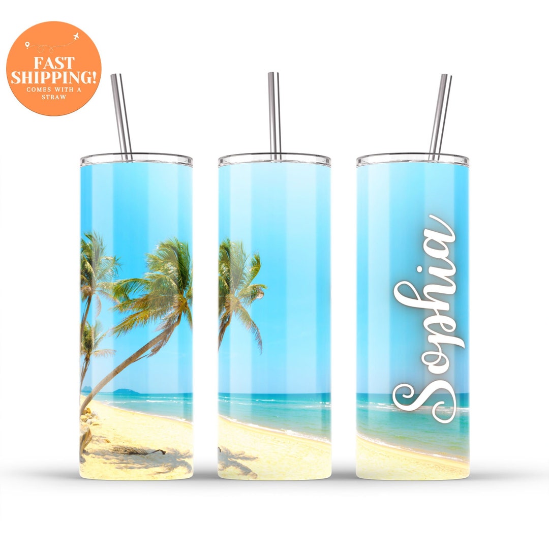Personalized Beach Vacation Tumbler With Name, Custom Girls Trip