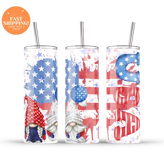 Fourth of July Gnome Personalized 20oz Insulated Tumbler with Lid and Straw