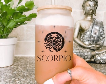 Scorpio Zodiac Sign Personalized 16oz Frosted Glass Libbey Cup - Custom Astrology present - Scorpio Gift - Birthday - Astrology Lover Gift