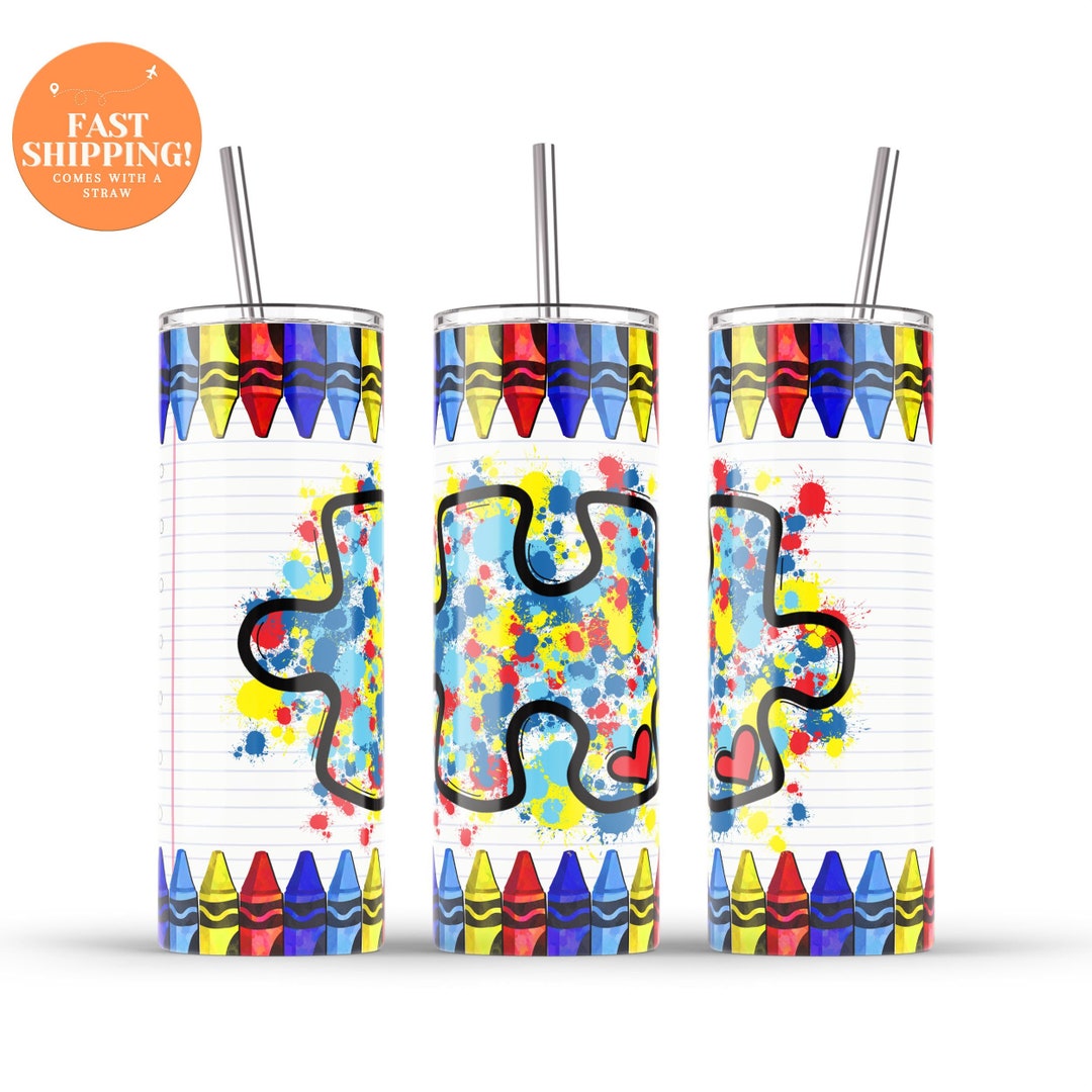 Autism Puzzle Tumbler With Straw Different is Beautiful Etsy
