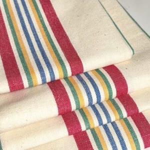 French Vintage Linen Tea Towel: Métis Torchons with Colorful Stripes