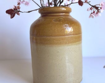 Vintage George Skye Stoneware Crock, zweifarbiger Einmachtopf, Bauernhausvase