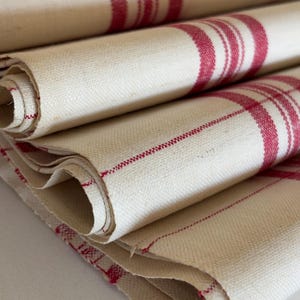 French Vintage Linen Hemp Tea Towel: Red Check Kitchen Dishcloth